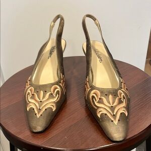 Fabulaire Bronze Embroidered Slingback Heels 10M